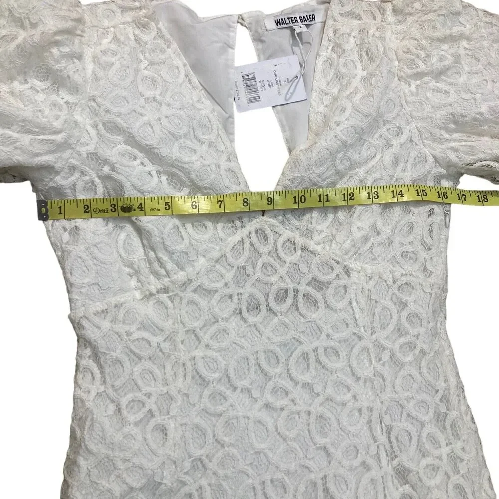 Walter Baker Size 2 Cutout Lace Caroline Mini Dress Ivory Puff Sleeve NWT $298 - Picture 3 of 7